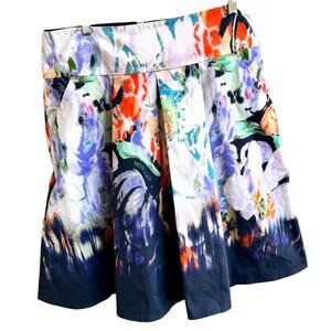 Elie Tahari Nordstrom Watercolor Skirt Size 12 A Line Back Zip Pleats Ar…